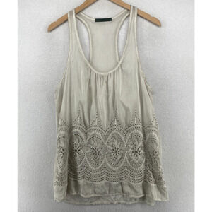POESIA Tank Top Womens S Cotton Silk Tunic Eyelet Racerback Off White Italy